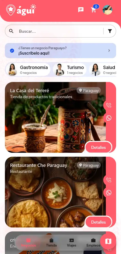 Captura de pantalla del directorio de negocios en Agui