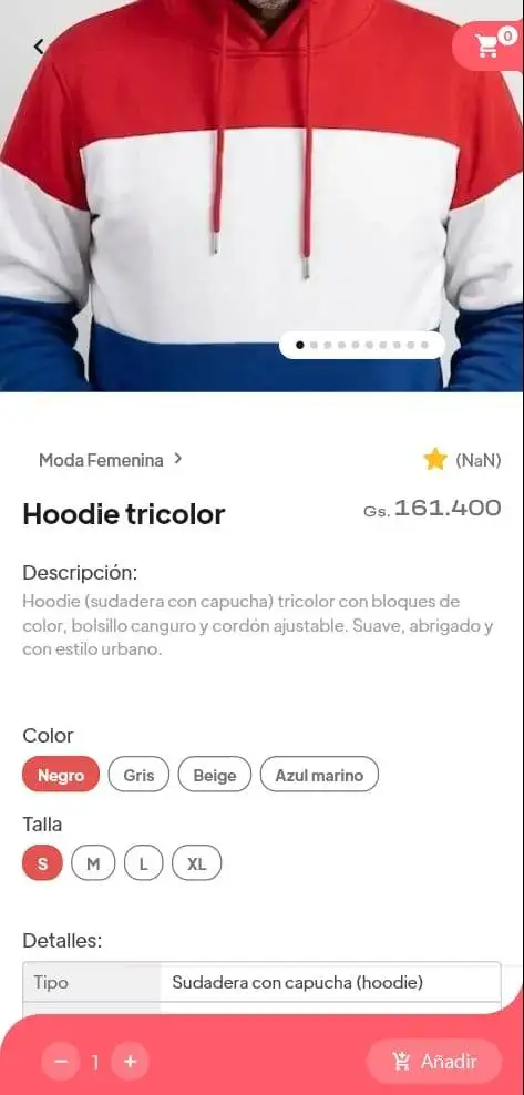 Captura de pantalla de ecommerce en Agui
