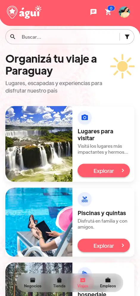 Captura de pantalla de planes de viaje en Agui