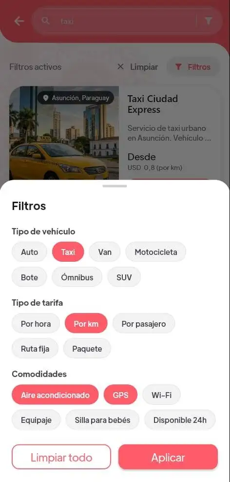 Captura de pantalla de traslados en Agui